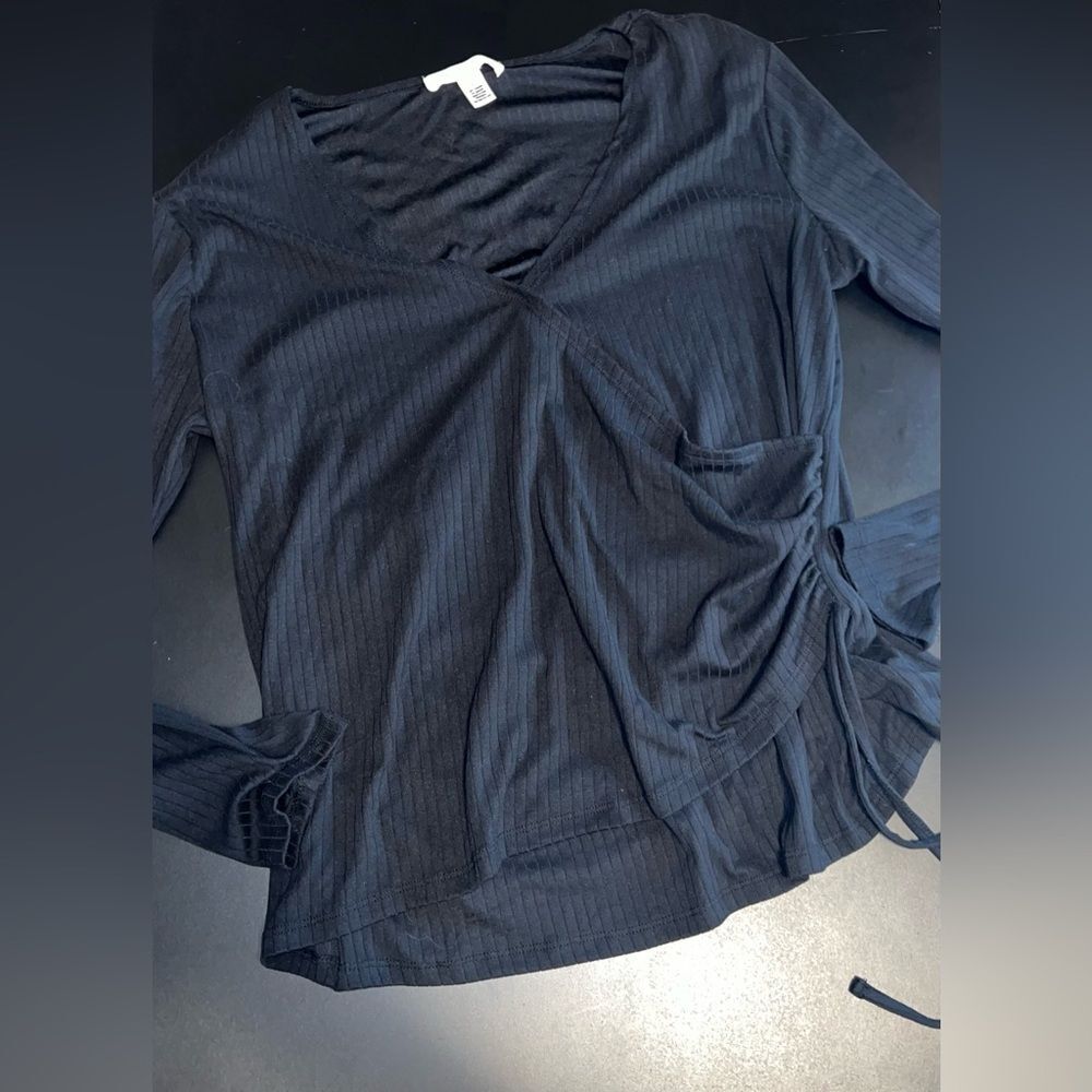 French Laundry Black Wrap V-Neck Blouse Size XL EUC